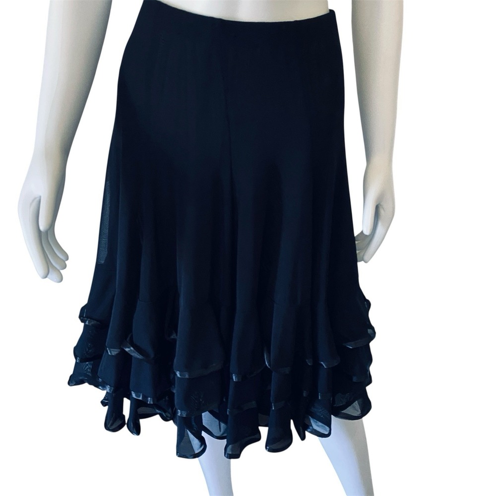 NWT Z&X Black Layered Ruffle Ballroom Dance Skirt‎ Midi Sheer Flowy